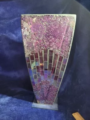 Buy Purple Opalescent Mosaic Crackle Stain Glass Vase 12.75  Tall Nice • 18.85£