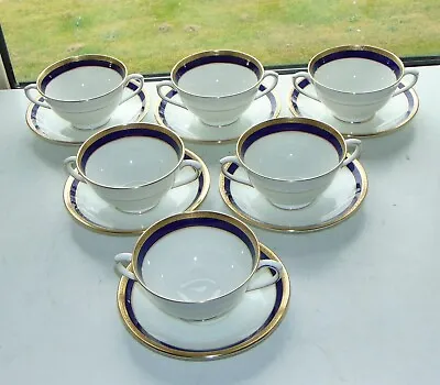 Buy Coalport Bone China Elite Royale Pattern Blue And Gilt 6 X Soup Bowls And Stands • 65£