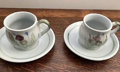 Buy Buchan Stoneware Thistle Pattern 2 Cups And Saucers ( Hand Painted ) • 9.99£