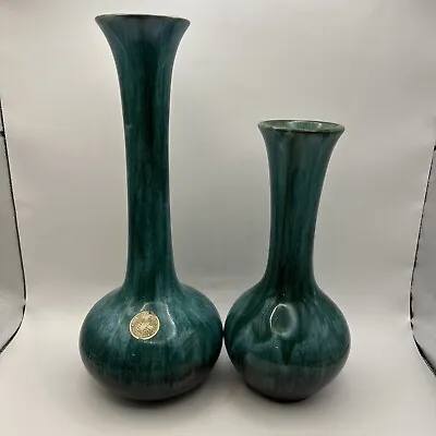 Buy Set Of 2 Blue Mountain Pottery Vases Canada Green Drip Glaze Redware 11” & 8.5” • 33.31£