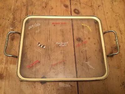 Buy Vintage Kitsch 1960’s  Glass Cocktail Tray With Recipes & Brass Surround • 12£