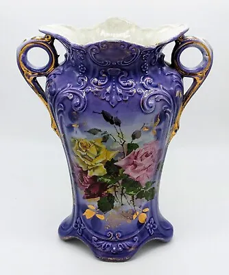 Buy Striking Early 20th Century Vase Decorated With Red, Pink And Yellow Roses  • 25£