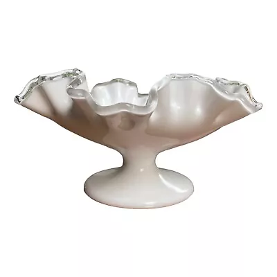 Buy Fenton Glass White SilverCrest Petticoat Crimp Case Pedestal Stand Candy Dish 8” • 11.83£