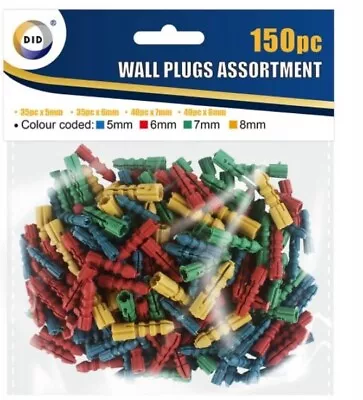 Buy 150 X Wall Plugs Assorted Plugs Mixed Colour Wall Plugs 5 Mm 6 Mm 7 Mm 8 Mm Plug • 2.99£