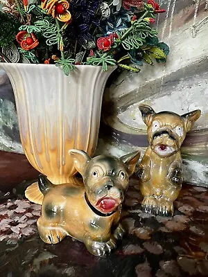 Buy Pair Japanese Art Deco Bonzo Dogs, Lustre Ware Ceramics  C.1930 • 30£