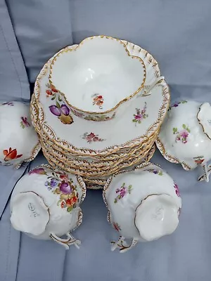 Buy Antique Helena Wolfsohn Dresden Meissen Style Quatrefoil Cups & Saucers Tea Set • 342.62£