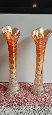 Buy Elegant Pair Of 1930s Vintage Carnival Glass Vases Rare  • 25£