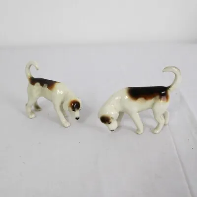 Buy Beswick Pair Of Vintage Porcelain Figurines Foxhound Dogs White & Brown Colour • 10£
