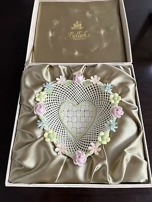 Buy Belleek Heart Shaped Parian China Handwoven Bowl • 65£