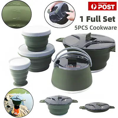 Buy 1 Full Set Portable Camping Cooker Foldable Pot Hiking Kettle Bottle Tableware • 34.86£