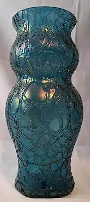 Buy Large Art Nouveau Kralik Crackle Blue Iridescent Art Glass Double Gourd Vase • 119.99£