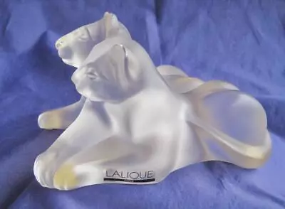 Buy Lalique Tambwe Lion Cubs Signed France Label 3  By 4  By 4.5 Frosted Crystal • 134.47£