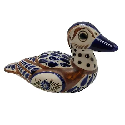 Buy Vintage Mexican Tonala Pottery Duck Folk Art Figurine Blue & Brown Hand Painted • 12.24£