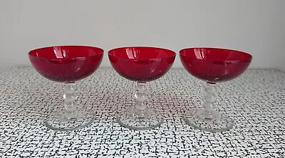 Buy 60s 70s Vintage Retro Ruby Red Champagne Sherry Glasses Clear Beaded Stems MCM • 15£