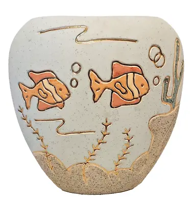 Buy Aljesa Ceramic Art Pottery Goldfish Vase W/Gold Trim Made In Jiminez Mexico • 18.97£