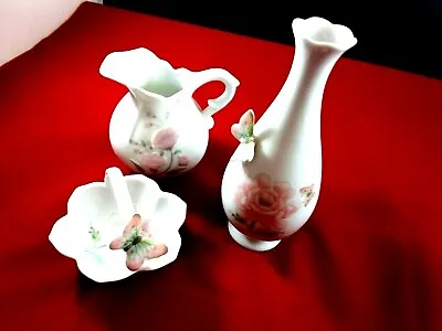 Buy Vintage Porcelain St.Michael Set Vase Jug Basket Butterfly-Flowers Pattern Japan • 13£