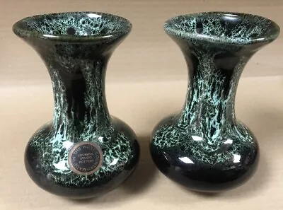 Buy Pair Of Fosters Studio Pottery Green Vases With Drip Glaze. 14cm  Tall VGC • 14.95£