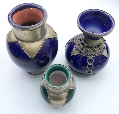 Buy Trio Of Authentic Handmade Vintage Moroccan Pottery Vases • 175£