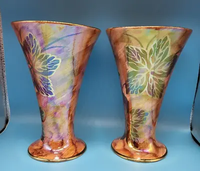 Buy Vinrage Pair Of Oldcourt Ware Lustre 20cm Vases Hand Painted English Pottery • 22£