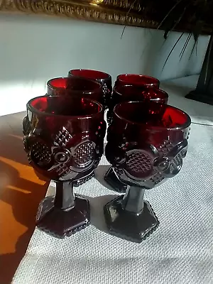 Buy Avon CAPE COD Ruby Red Glassware 2 1/4 D X 4 5/8 H Wine Glasses Set Of 6 • 23.62£