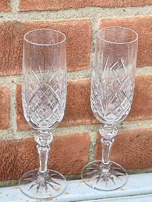 Buy 2 Champagne Glasses, Flutes, Crystal Cut Glasses, 21.5cm, Excel Condition  • 12£