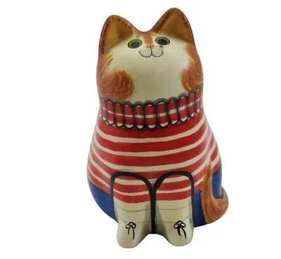Buy Cat Kitten Joan De Bethel Rye Pottery Figurine Red Blue US Flag • 96.39£