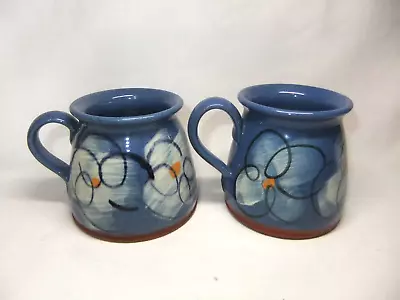 Buy Peter Lochhead Abbey Ceramics Mugs Pair Scottish Studio Pottery Blue Floral • 39.99£