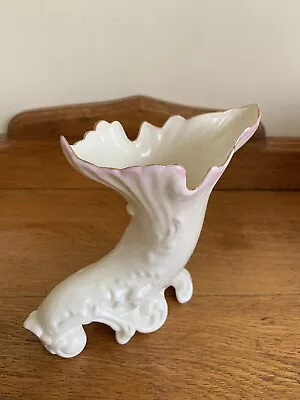 Buy BELLEEK Fermanagh Cornucopia Spill Vase White Pink Ornament Collector Display • 6£