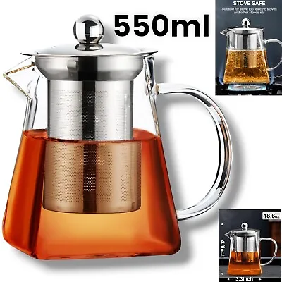 Buy Clear Glass Teapot With Infuser Stove Safe Stainless Steel 550ml Clear Glass Pot • 8.72£