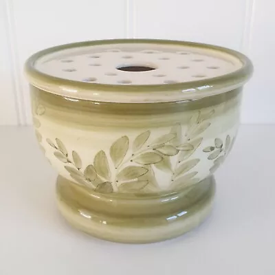 Buy Vintage Jersey Pottery Hand Painted Cream Green Leaf Flower Frog Posy Bowl Vase • 10£