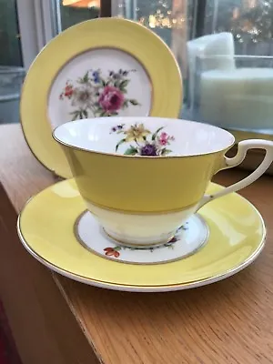 Buy Vintage Royal Worcester Yellow FLOWER -  Miranda  Tea Trio - Perfect • 35£