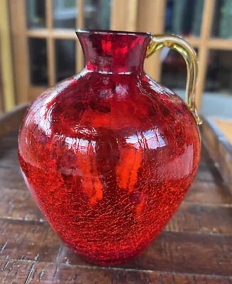 Buy Pilgrim Co. Ruby Red Hand Blown Crackle Glass Optic Jug Vase • 23.02£