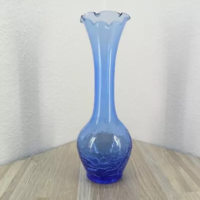 Buy Blue Fluted Crackle Bud Vase Ruffle Rim Vintage Home Decor' • 14.22£