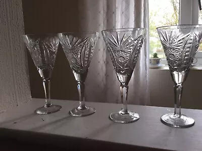 Buy Set Of4 Antique Wine Glasses Cut Glass 6 X 2.3/4 Inches  • 65£