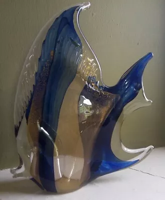 Buy  Large Dartington Marcolin  Studio Glass Angel Fish Dark Blue And Gold • 40£