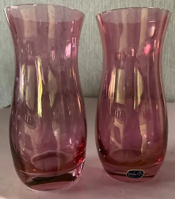Buy BOHEMIAN PINK GLASS VASES X 2  PERFECT • 9.99£