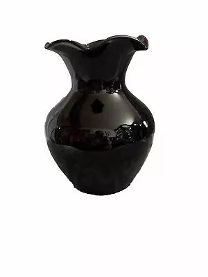 Buy Vintage Black Amethyst Glass Vase With Ruffled Edge • 9.61£