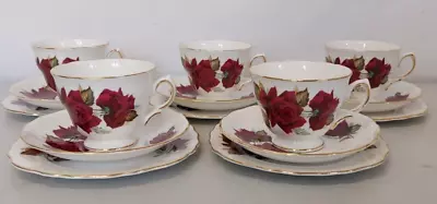 Buy Royal Vale Tea Trios X5 💐Pretty Red Roses Bone China Teacups Saucers Sideplates • 26.50£