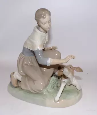 Buy Vintage Lladro 4827 Porcelain Figure Caressing A Calf Retired Gloss Version • 35£