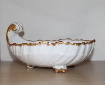 Buy ANTIQUE W&R CARLTON WARE THREE-FOOTED DISH BOWL IN WHITE & GOLD C.1890-1893 • 20£