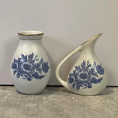 Buy Vintage Miniature Vase X2 - Blue Gouda Pottery FLORA Dutch Signed Numbered Retro • 12£