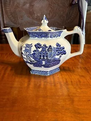Buy Wood’s & Sons England Blue Willow Teapot And Lid Hexagon Shape Woods Ware Shiny • 55.03£