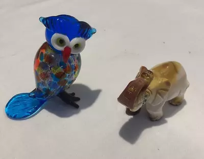 Buy Small Vintage Murano STYLE Glass Owl And Ceramic Elephant • 4.50£