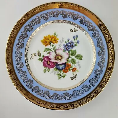 Buy Vintage Limoges France Dessert Plate Decorated Flowers Blue & Gilt Border #7 • 49.95£
