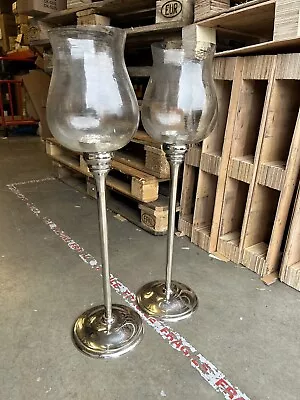 Buy Pair Tall Glass Candle Holders • 1£