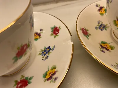 Buy 2 Vintage Fine Bone China Crown Staffordshire England Tea Cup And Saucer 1 Chip • 12.29£