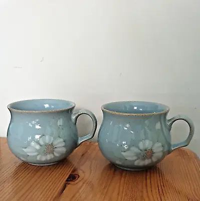 Buy 2 X Hand Crafted Stonewear Denby Mugs Blue Dawn Pot Belly Small Floral Mugs • 10£