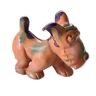 Buy Vintage Pottery Redware Terrier Dog Terracotta Figurine Whimsical Kitschy Glaze • 17.28£