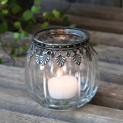 Buy Vintage Style Glass Tea Light Candle Holder With Antique Silver Metal Decor • 9.99£