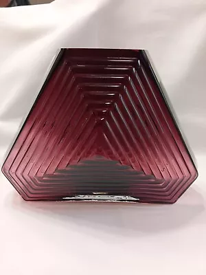 Buy Pilgrim Cranberry Glass Metropolis Vase Vintage Deco Geometric Triangle  • 96.37£